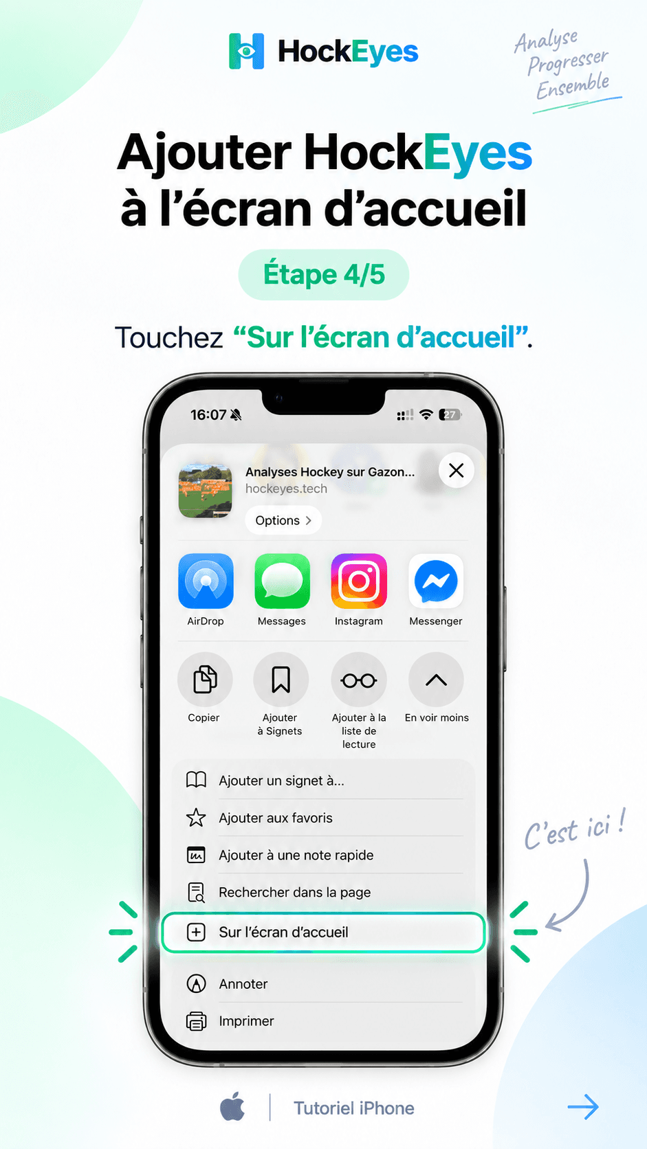 Tapping "Add to Home Screen" in the share sheet.